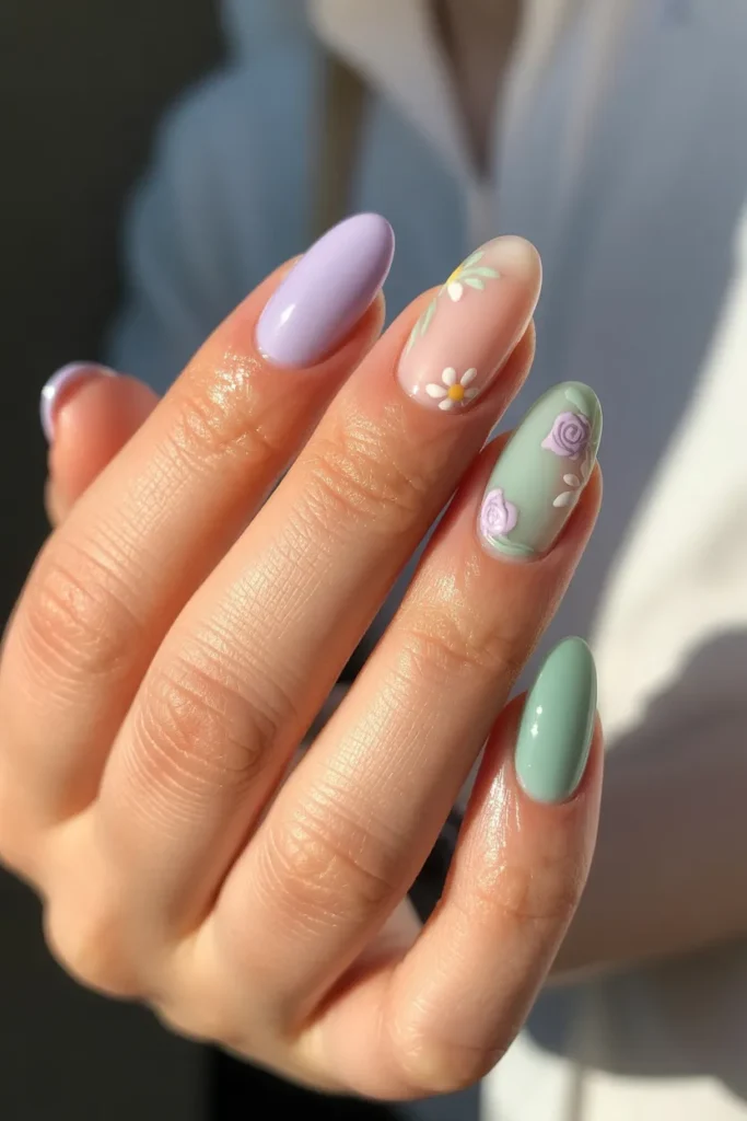 5. Oval Nails Spring — Pastel Floral Art