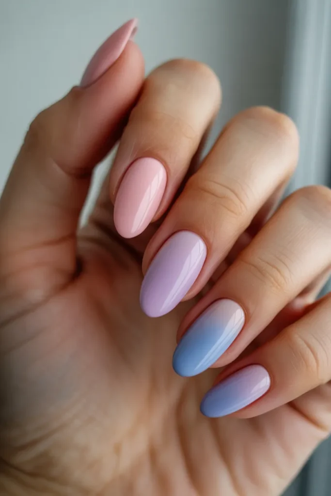 5. Pink to Blue Ombre Almond Nails — Pastel Dream
