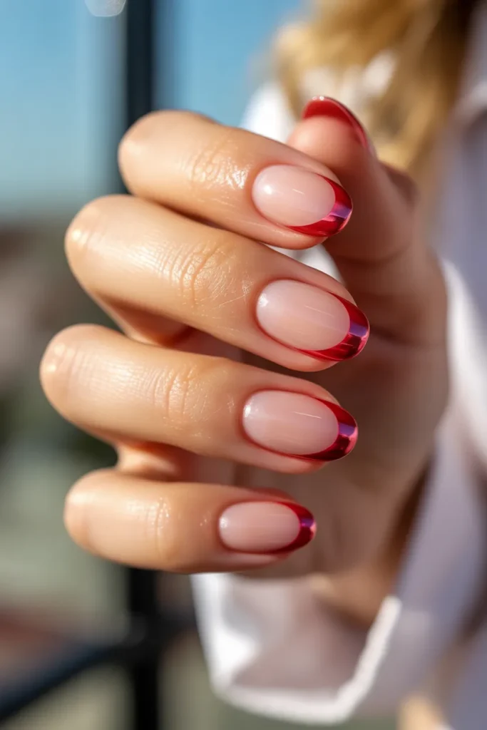 5. Red Chrome French Tip Nails