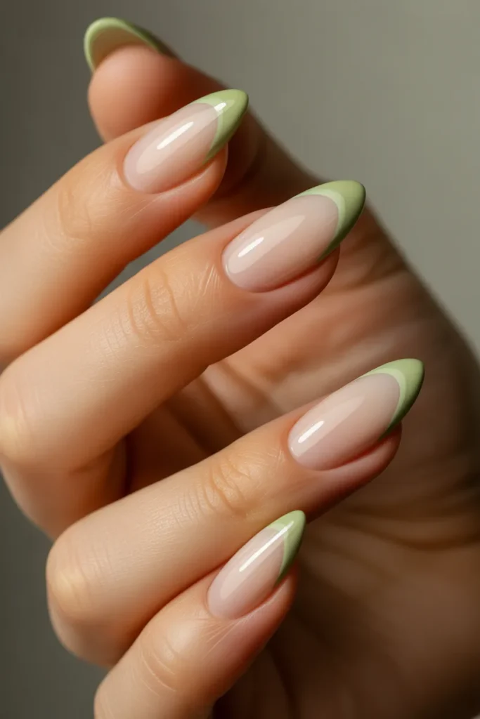 5. Sage Green French Tips — Minimalist Summer Elegance