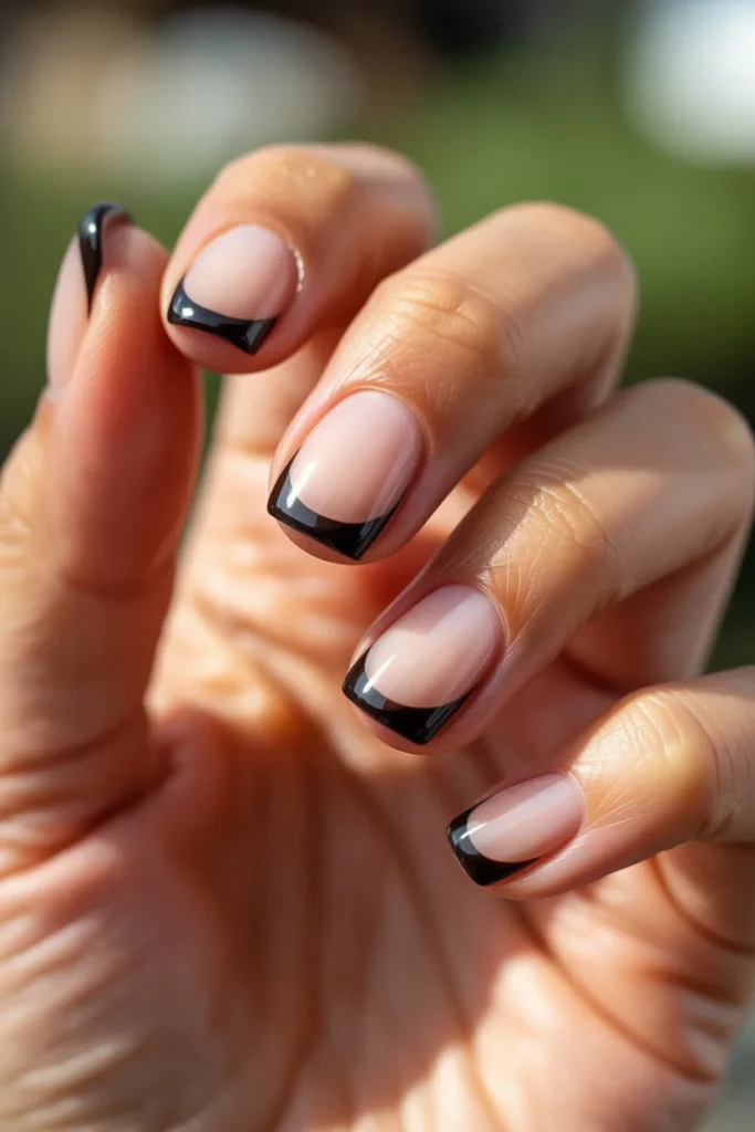 5. Short Black French Tip Nails Square
