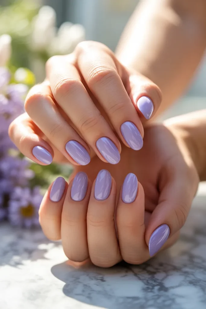 Short Acrylic Nails 7 6. Almond Shaped Soft Lavender