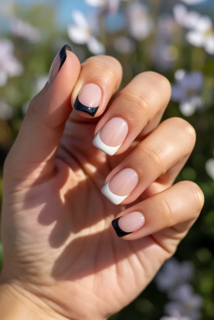 6. Black and White French Tip Nails