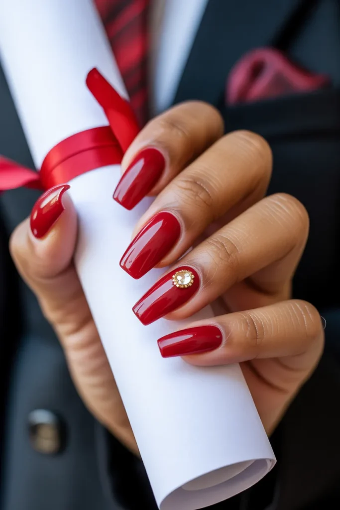 6. Classy Red Graduation Nails — Bold Done Right