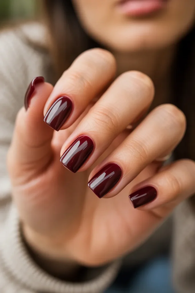 6. Dark Burgundy French Tips on Coffin Nails
