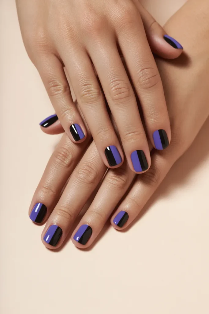 6. Short Black and Purple Nails — Proof You Dont Need Length