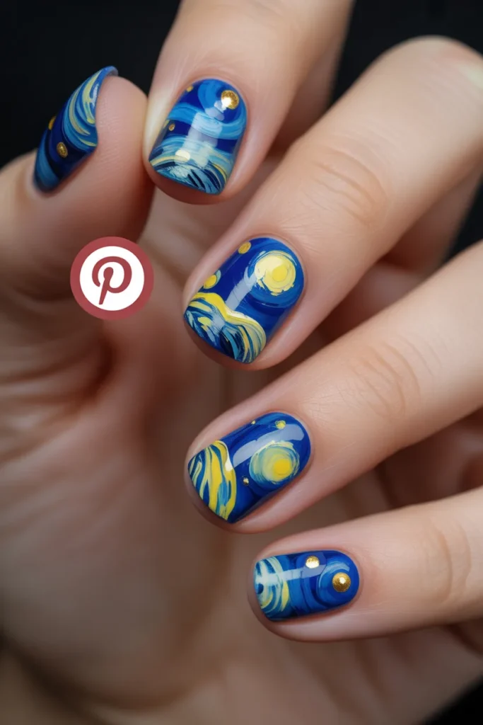 7 — Starry Night Nail Art Van Gogh Inspired