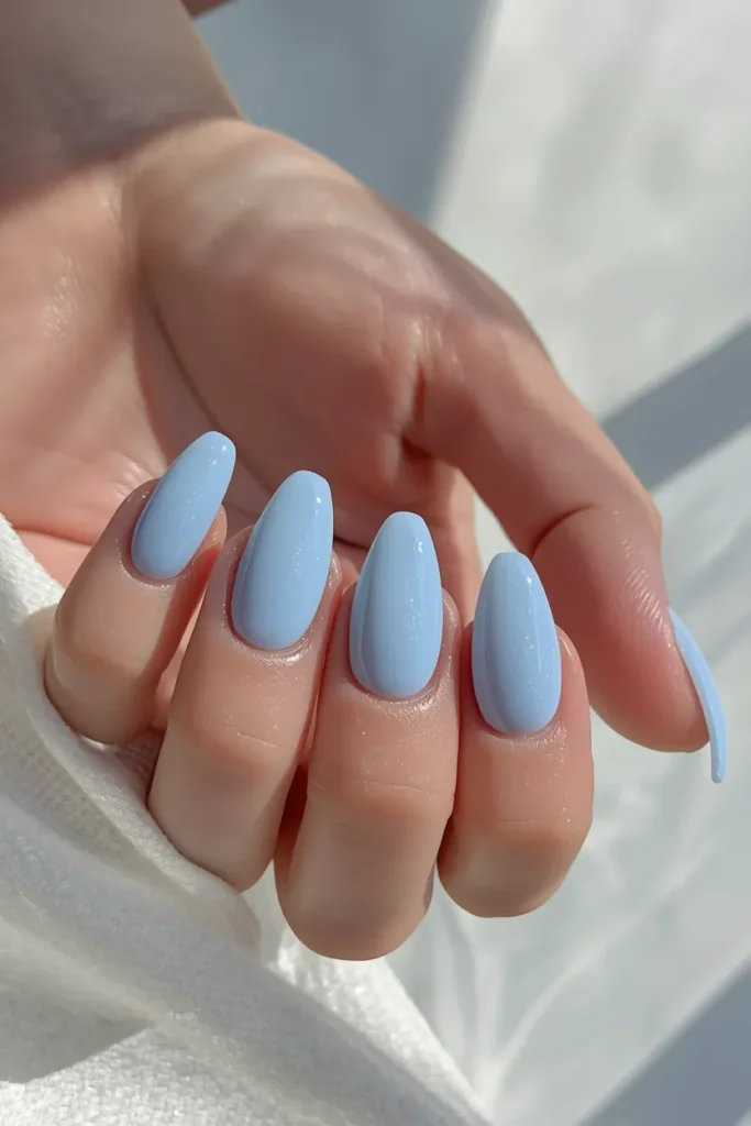 7. Almond Acrylic Nails in Baby Blue That Feel Airy Fresh and Completely On Trend