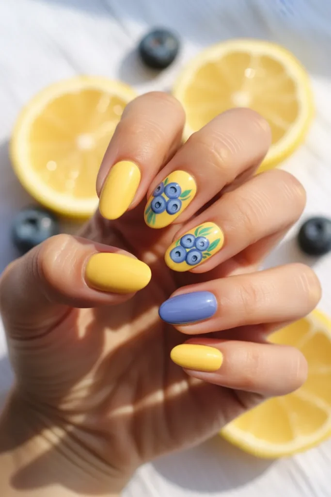 7. Butter Yellow Blueberry Nails Trendy Summer Spring