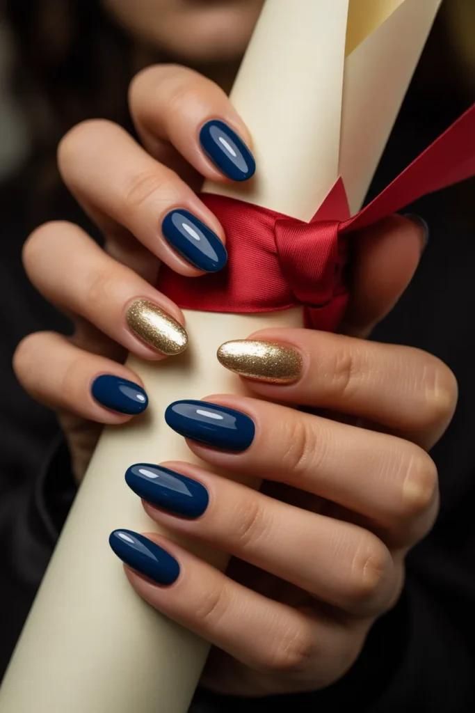 7. Navy Blue Graduation Nails — Rich and Sophisticated