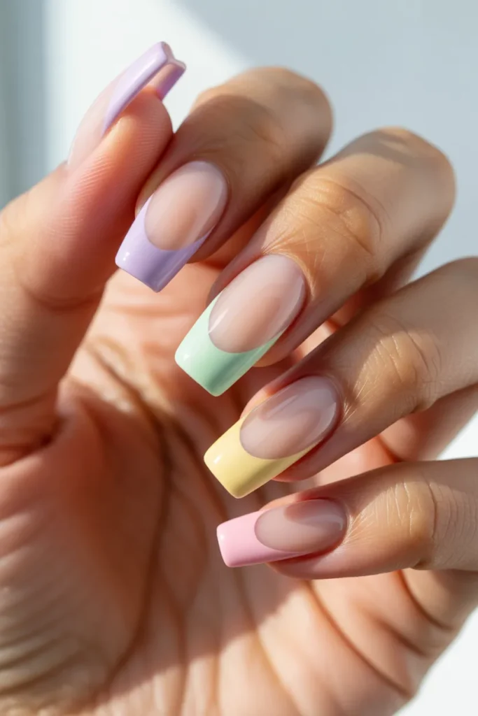 7. Pastel Coffin French Tips — Dreamy and Girly