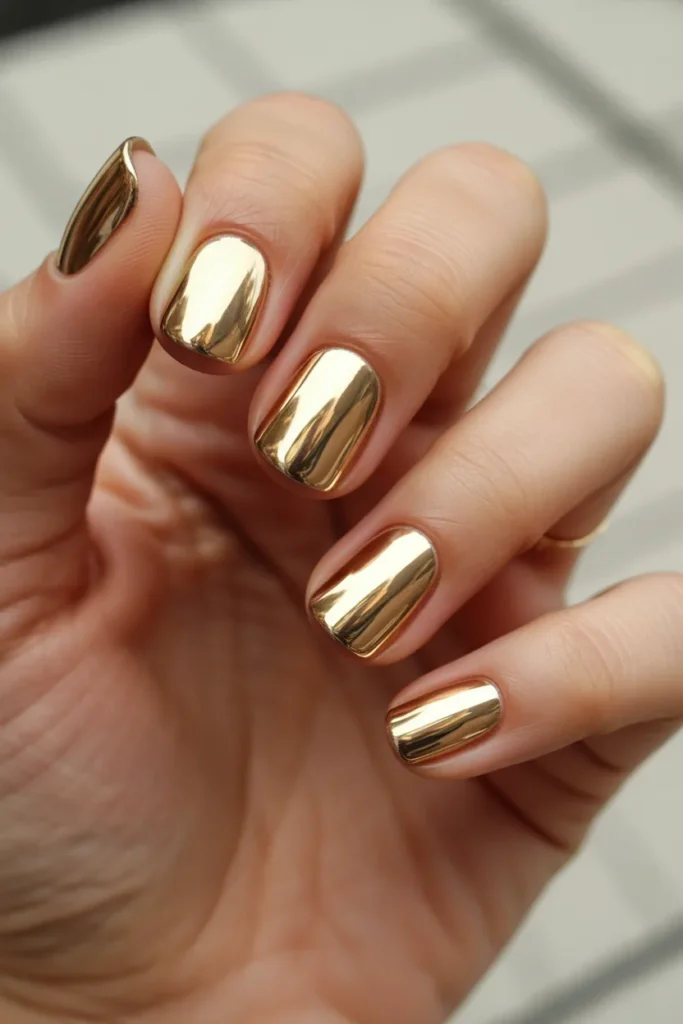 7. Short Gold Chrome Nails — Proof You Dont Need Length