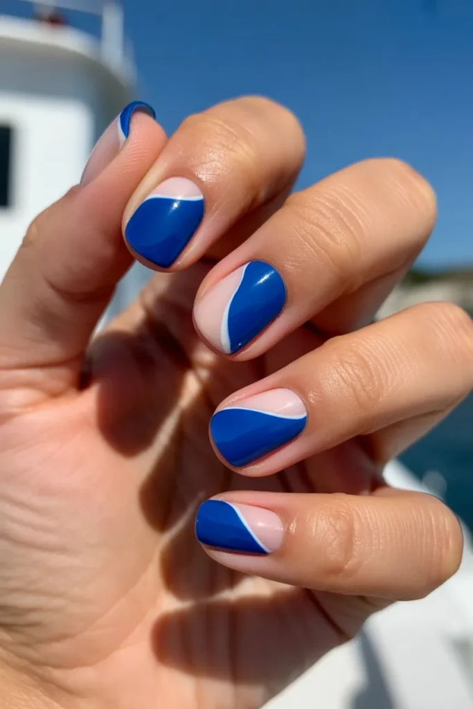 7. Summer Gel Nails 2026 — Blue and White Coastal