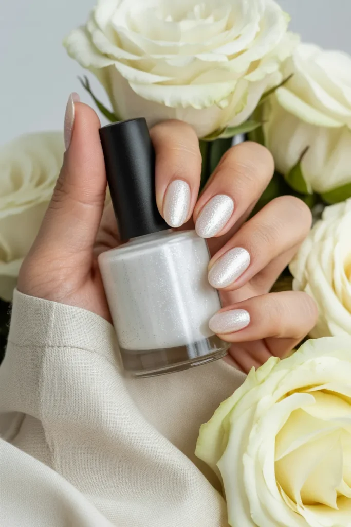 7. White Glitter Nail Polish