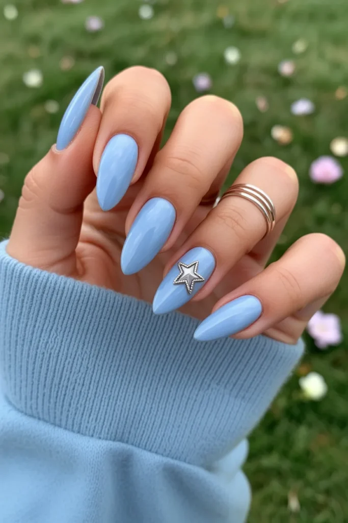 8. Baby Blue Graduation Nails — Soft and Feminine