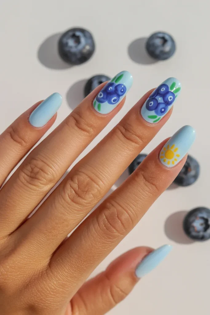 8. Blueberry Summer Nails 🫐 Fresh Cute Nail Art Idea