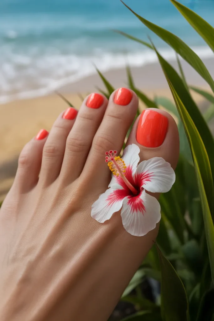 8. Hawaiian Hibiscus — Tropical Vacation Nails Short