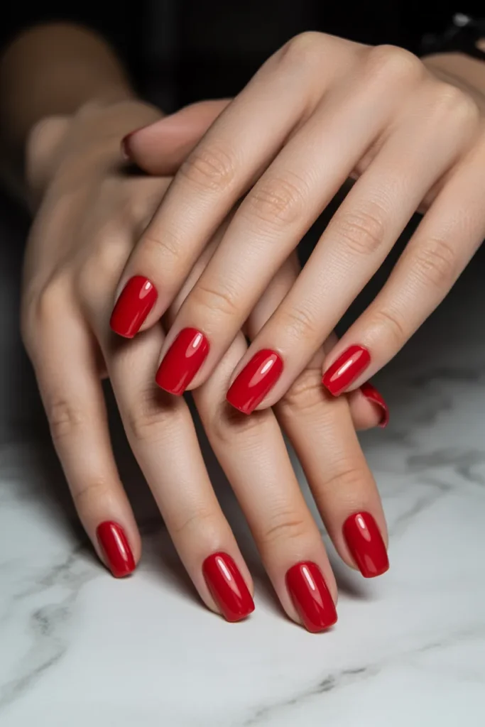 8. Red Cat Eye Nails Square Shape