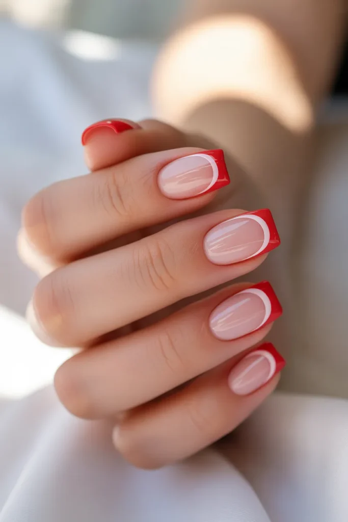 8. Red and White French Tip Nails