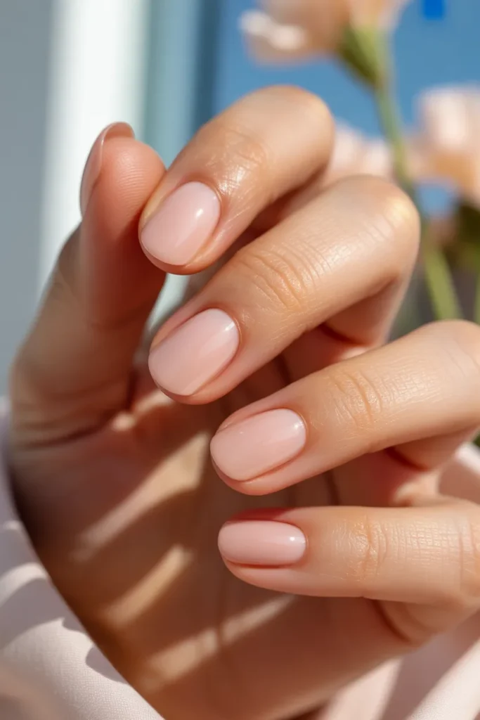 Short Acrylic Nails 9 8. Round Shape in Soft Peach