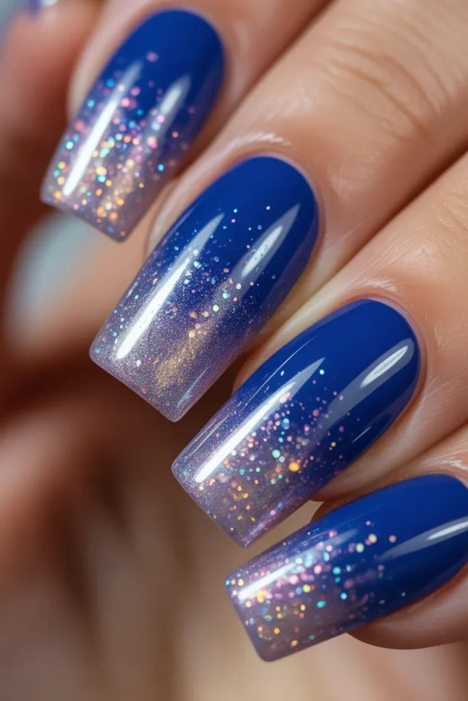 8. Royal Blue Glitter Nails