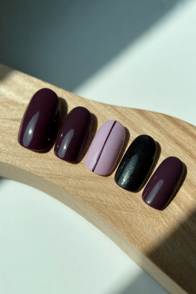 8. Simple Black and Purple Nails — When Less Really Is More