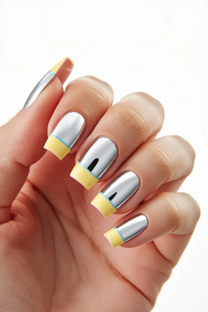 8. Square Chrome Nails That Feel Bold Graphic and Completely On Trend