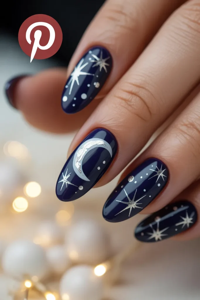 9 — Night Sky Nail Art with Moon and Stars