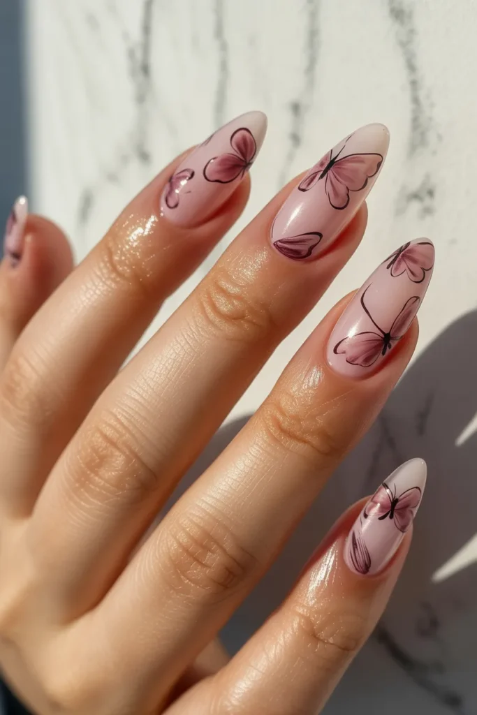 9. Butterfly Nails Almond Shape