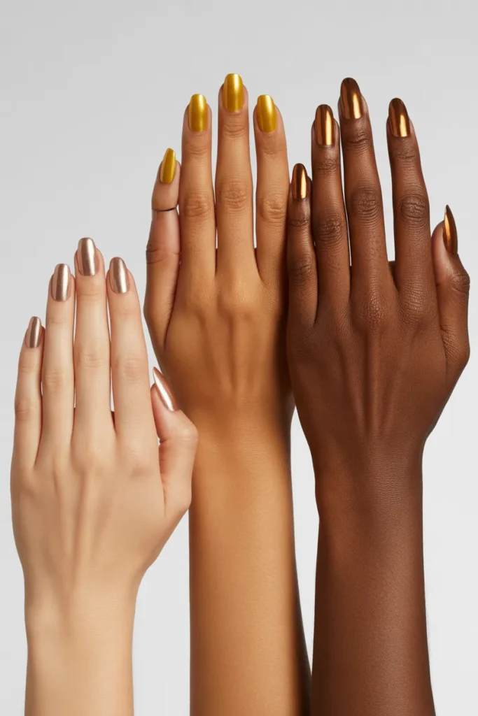 9. Gold Chrome Nails by Skin Tone — Matching It Right