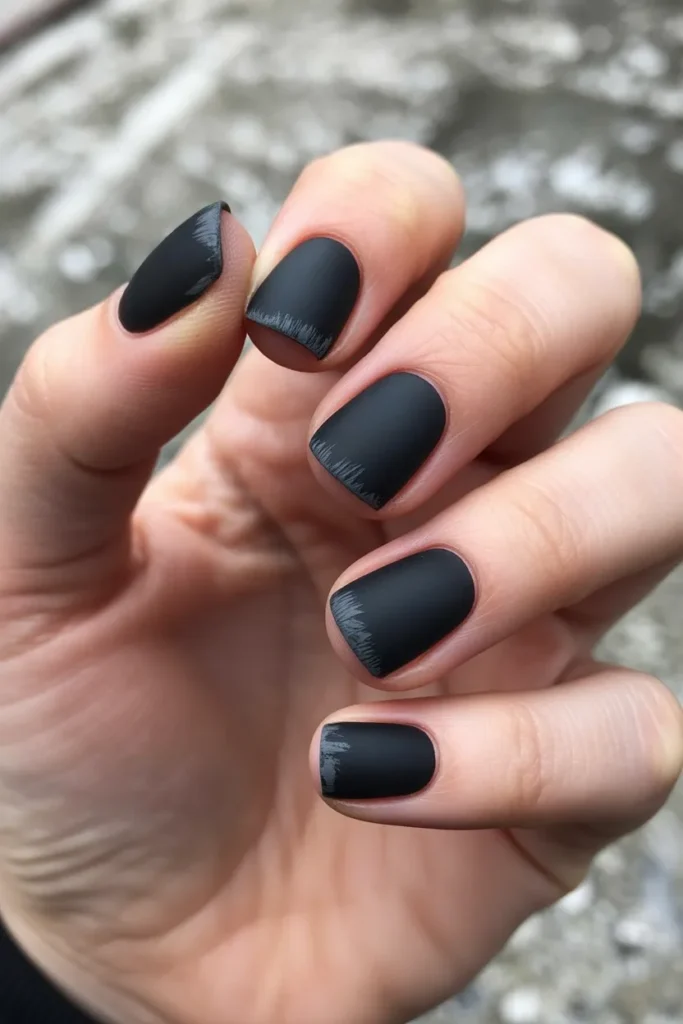 9. Grunge Nails — Distressed Black with Exposed Tips