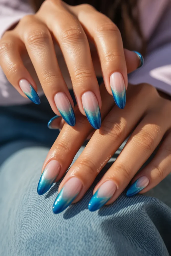 9. Sea Inspired Teal and Pink Ombre Nails