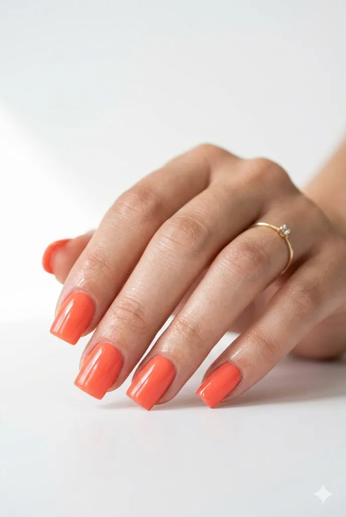 9. Short Square Acrylic Nails in Coral That Feel Vibrant and Season Perfect