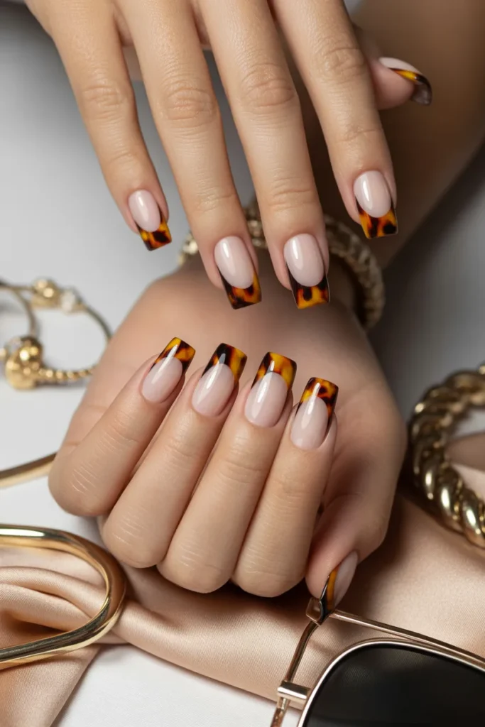 9. Tortoiseshell French Tips — Bold and Unexpected