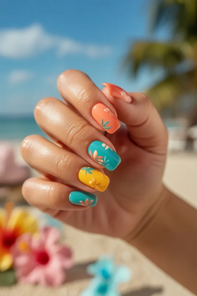 9.Summer Gel X Nails — Bright Tropical Vibrant