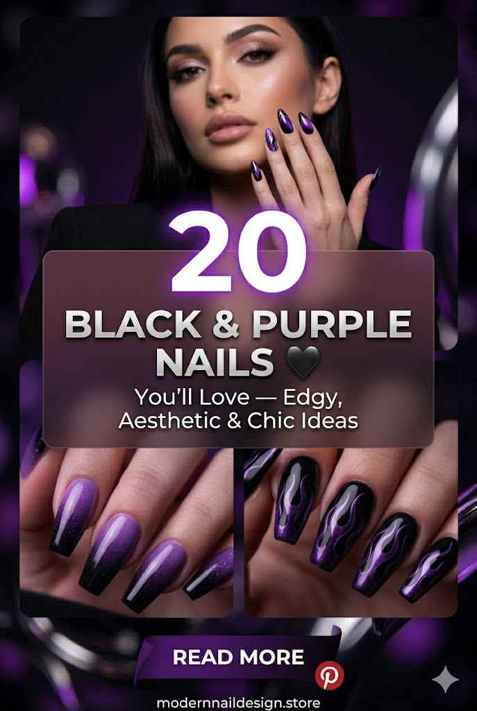 Black Purple Nails Youll Love 🖤 20 Edgy Aesthetic Chic Ideas