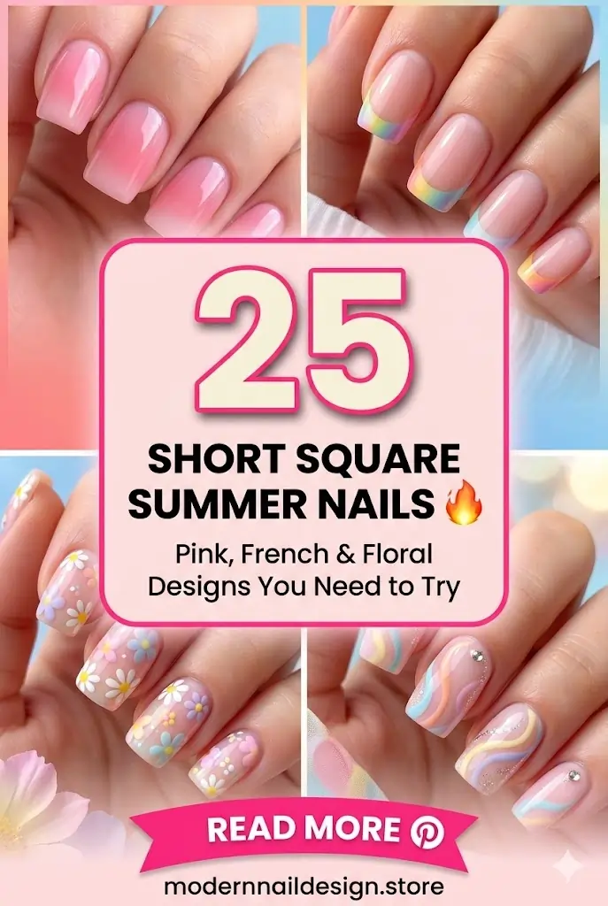 These 25 Short Square Summer Nails Are Going Viral 🔥 Pink French Floral Designs You Need to Try 1