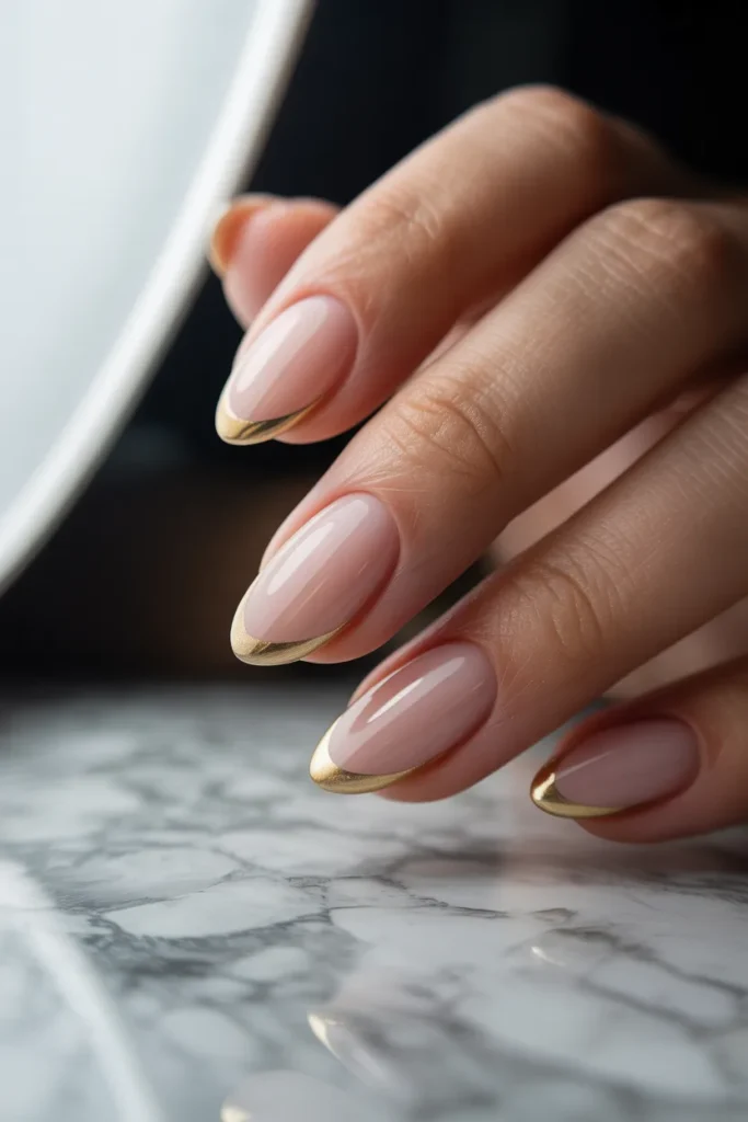 1 — Gold Line Almond Nails