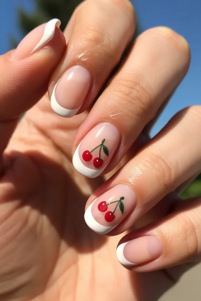 1. Cherry French Tip Nails — Junes Signature Design