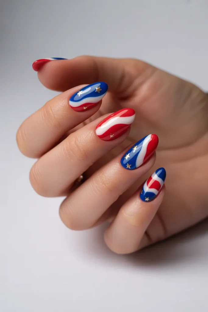 1. Classic Almond USA Flag Nails