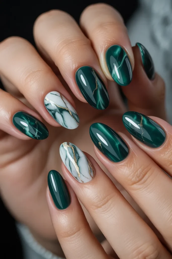 1. Classic Emerald Marble — Deep Jewel Tone Base