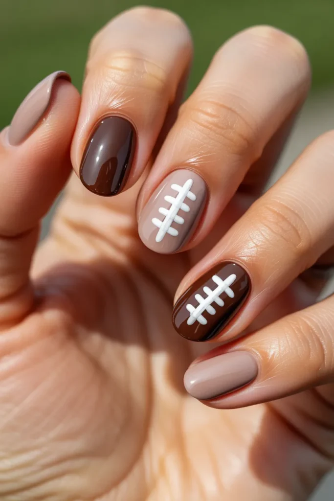 1. Classic Football Laces Accent Nails