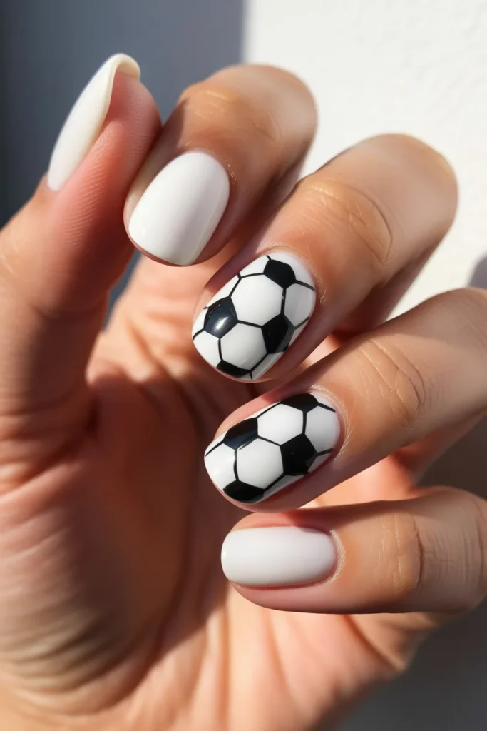 1. Classic Soccer Ball Nail Art — Black and White Hexagons