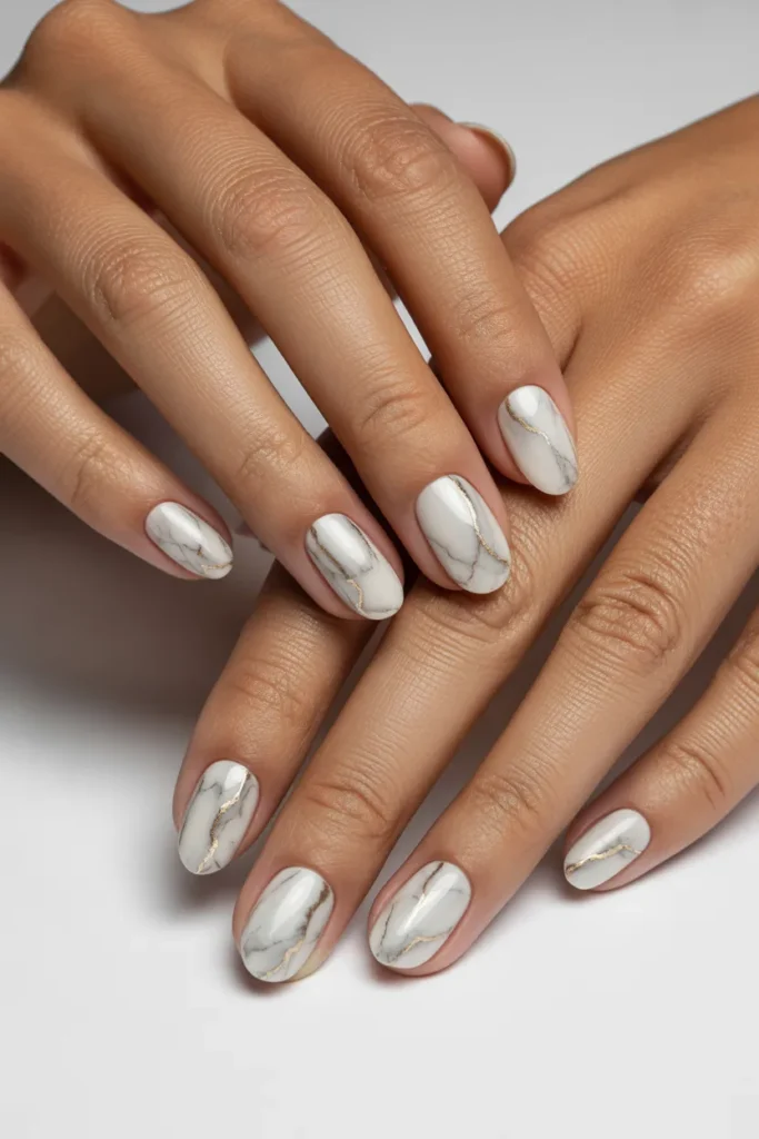 1. Classic White Marble Nails — The Original