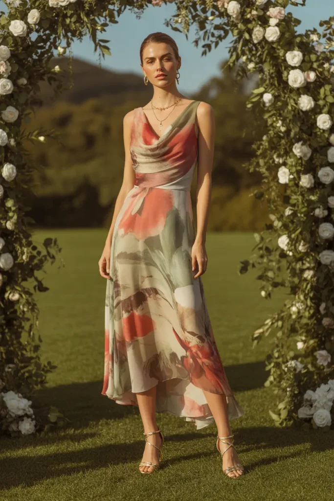 Summer Wedding Guest Outfits 2 1. Floral Chiffon Midi Dress — The Garden Wedding Standard