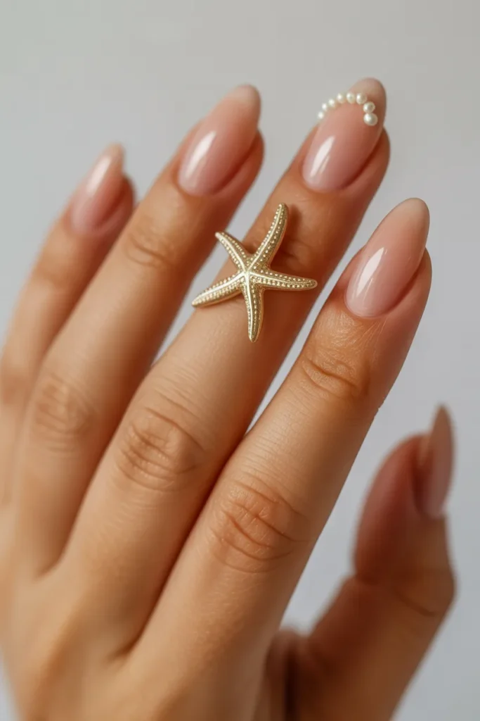 1. Gold Starfish Charm on Nude Base — Classic Luxury