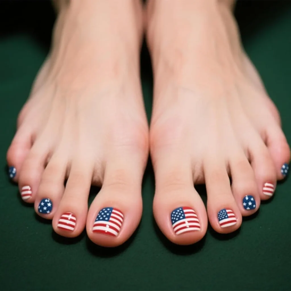 4th of July Toenails 2 1.Classic Flag on the Big Toe