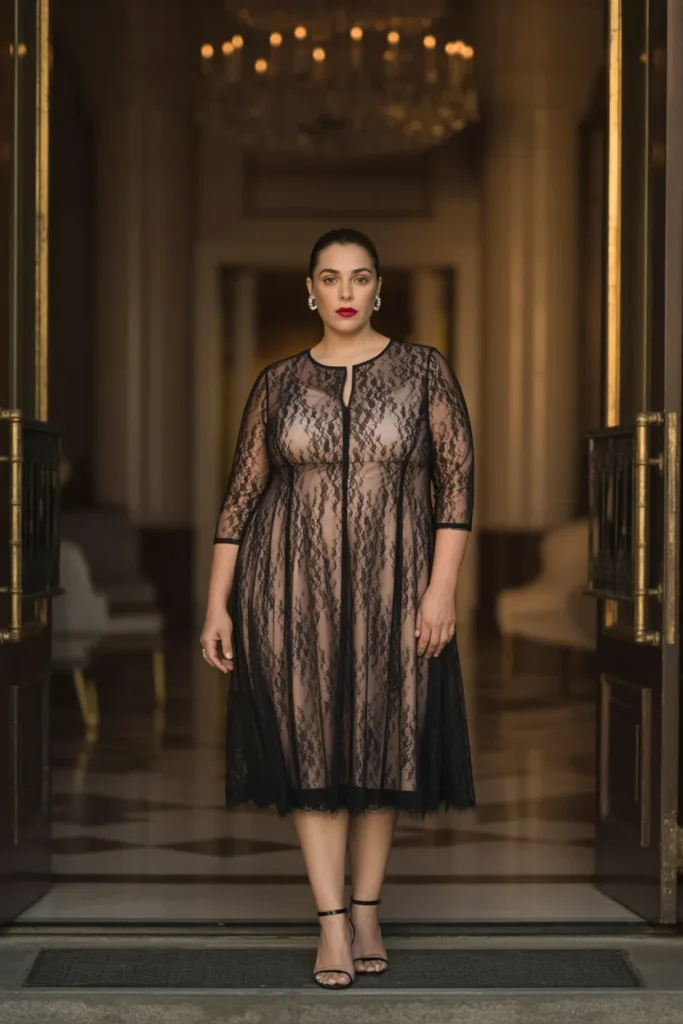 10 — Black Lace Overlay Party Dress