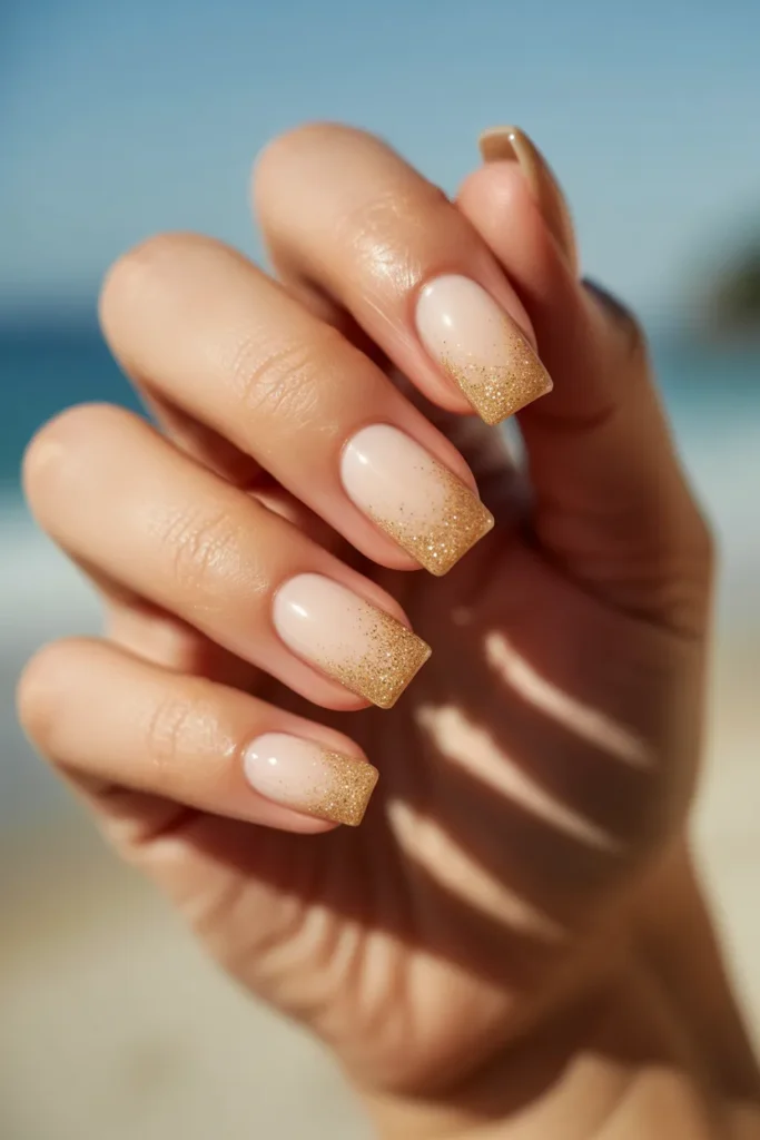 10. Beach Inspired Square Nails with Sand Texture