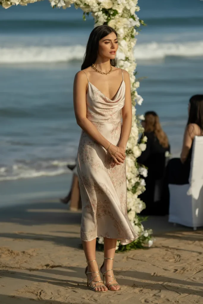 10. Beach Wedding Guest Outfit — Floral Midi